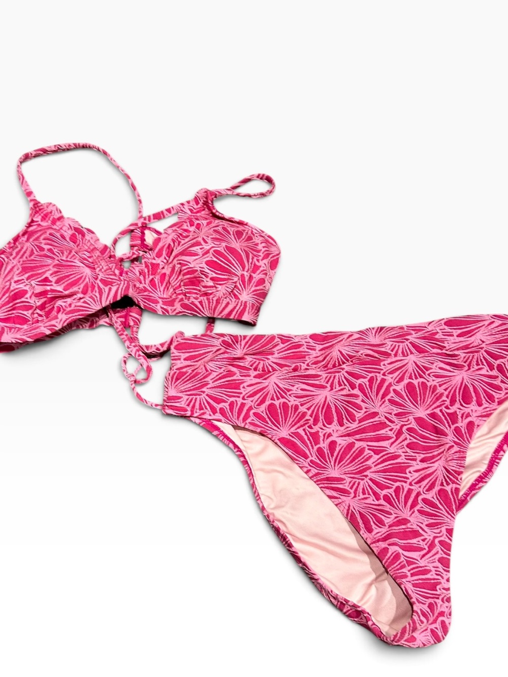 Cupshe | Flourishing Floral Scalloped Bralette And Cheeky High Waist Set | Large
